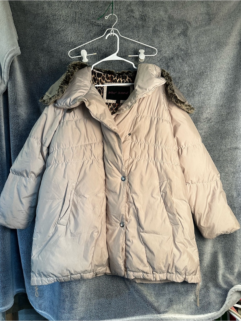 Betsey Johnson Cream Puffy Kids Coat with Faux Fur Trim